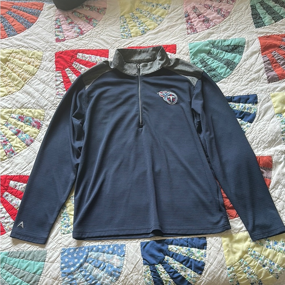 Tennessee Titans Antigua Navy and Gray Quarter-Zip Pullover